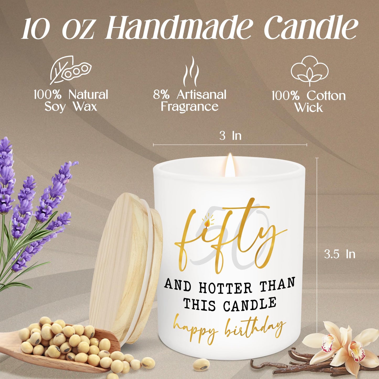 ARVEXO 50th Birthday Gifts for Her - Long Lasting Vanilla Lavender Candle 10 oz - Funny 1975 Birthday Gifts for Women Wife Mom Sister Friend, Gift for 50 Year Old Woman, Fifty Candles for Women