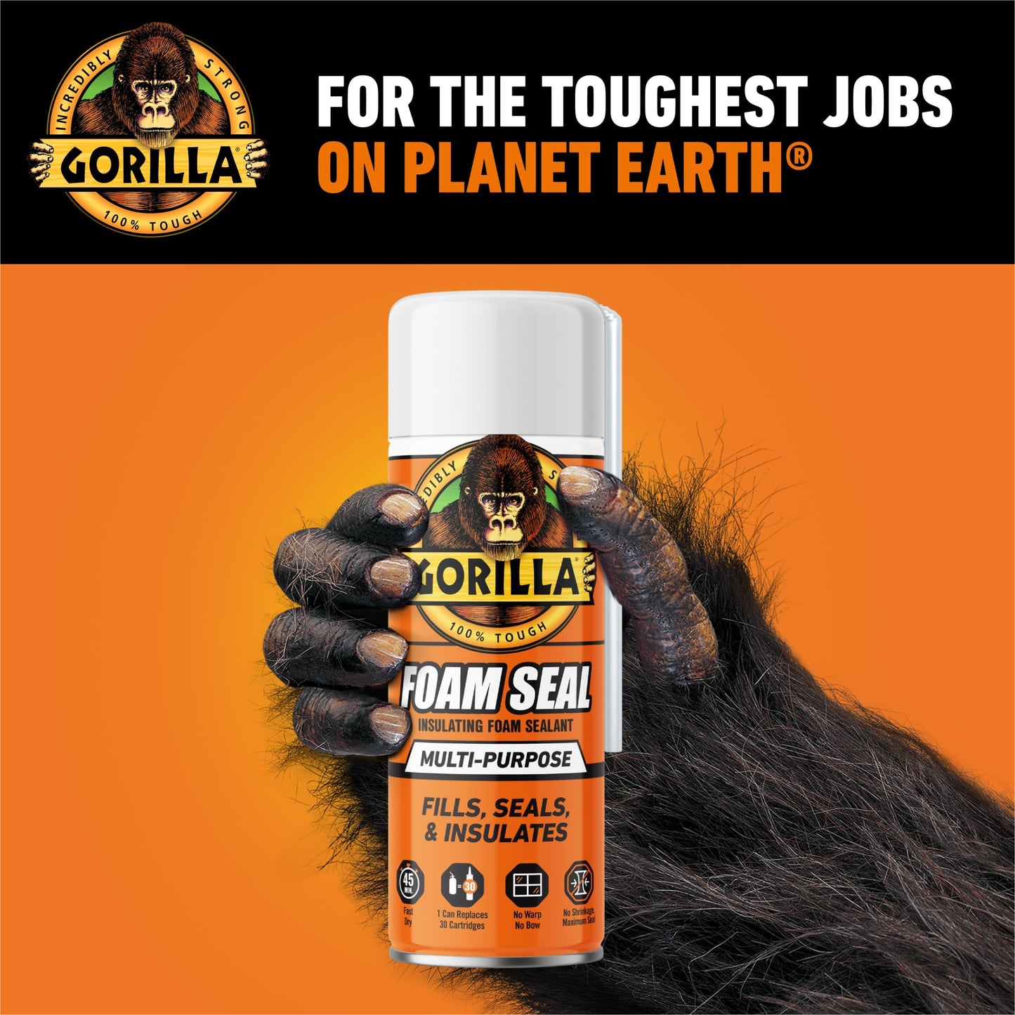 Gorilla Spray Foam Sealant, Light Gray Color, 12 Ounce (Pack of 2) - Multi-Purpose Expanding Foam, Polyurethane Spray, Fills Gaps & Cracks