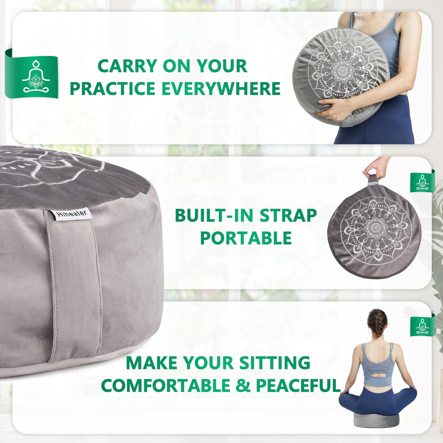 Hihealer Meditation Cushion, Traditional Tibetan Meditation Pillow Velvet Cover - Large Floor Cushion Seating for Adults - Yoga Buckwheat Bolster for Women、Moms