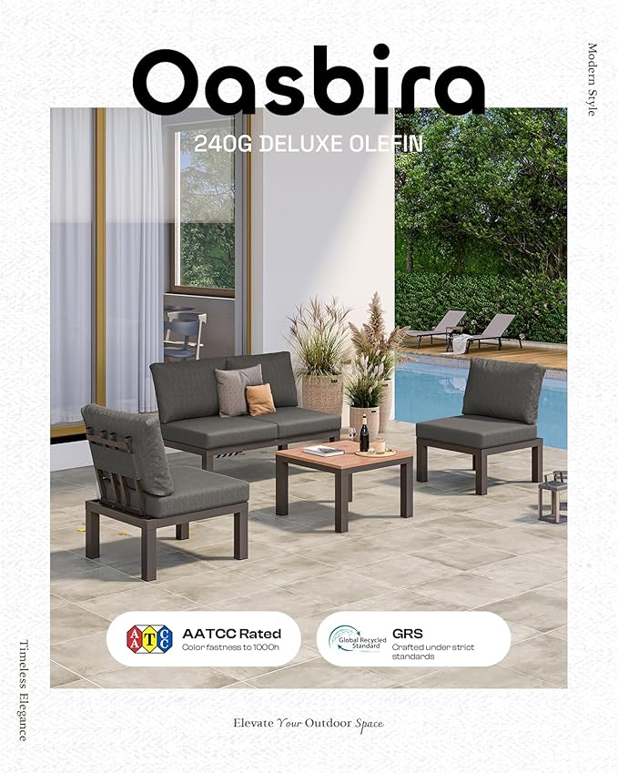 Oasbira Aluminum Outdoor Patio Sofa Set, 2 Seats Modular Sectional Reclining Loveseat Sofa with Adjustable Backrest & Removable Cushions, All-Weather Conversation Sets for Garden & Yard, Graphite