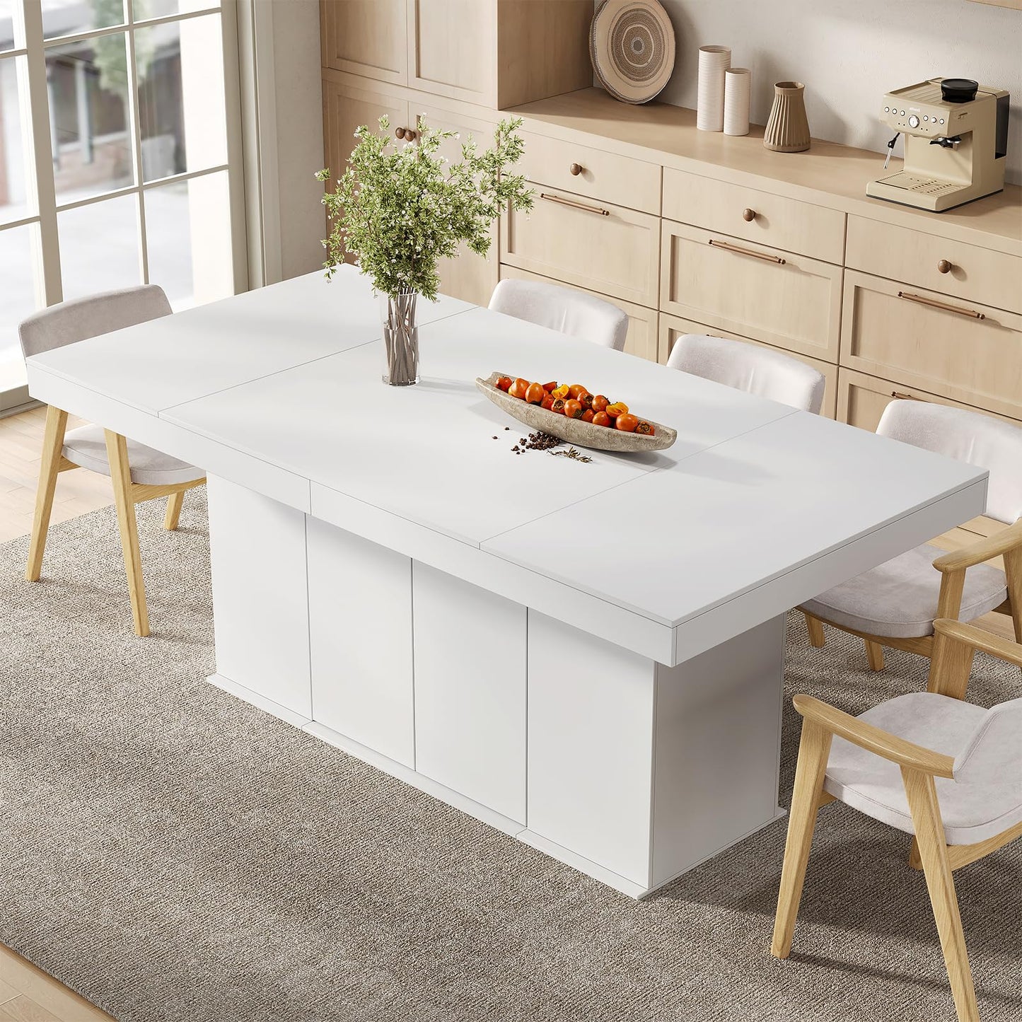 ZORPLIX Counter Height Dining Table for 6-8 People, 78" Large Dining Room Table with Storage Cabinet, Rectangular Kitchen Table for Kitchen, Dining Room, Living Room