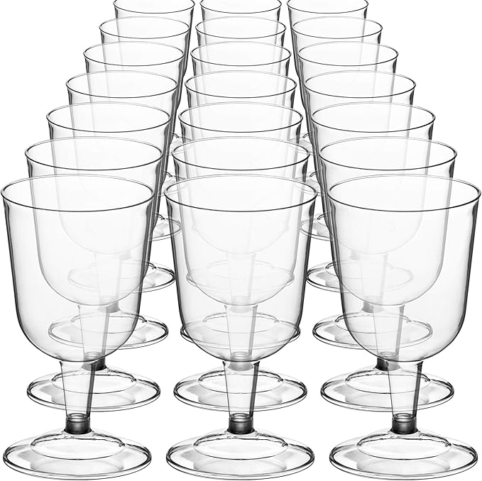 DecorRack 24 Wine Glasses, 6 Oz -BPA Free- Plastic Party Wine Cups, Perfect for Outdoor Parties, Weddings, Picnics, Stacka...
