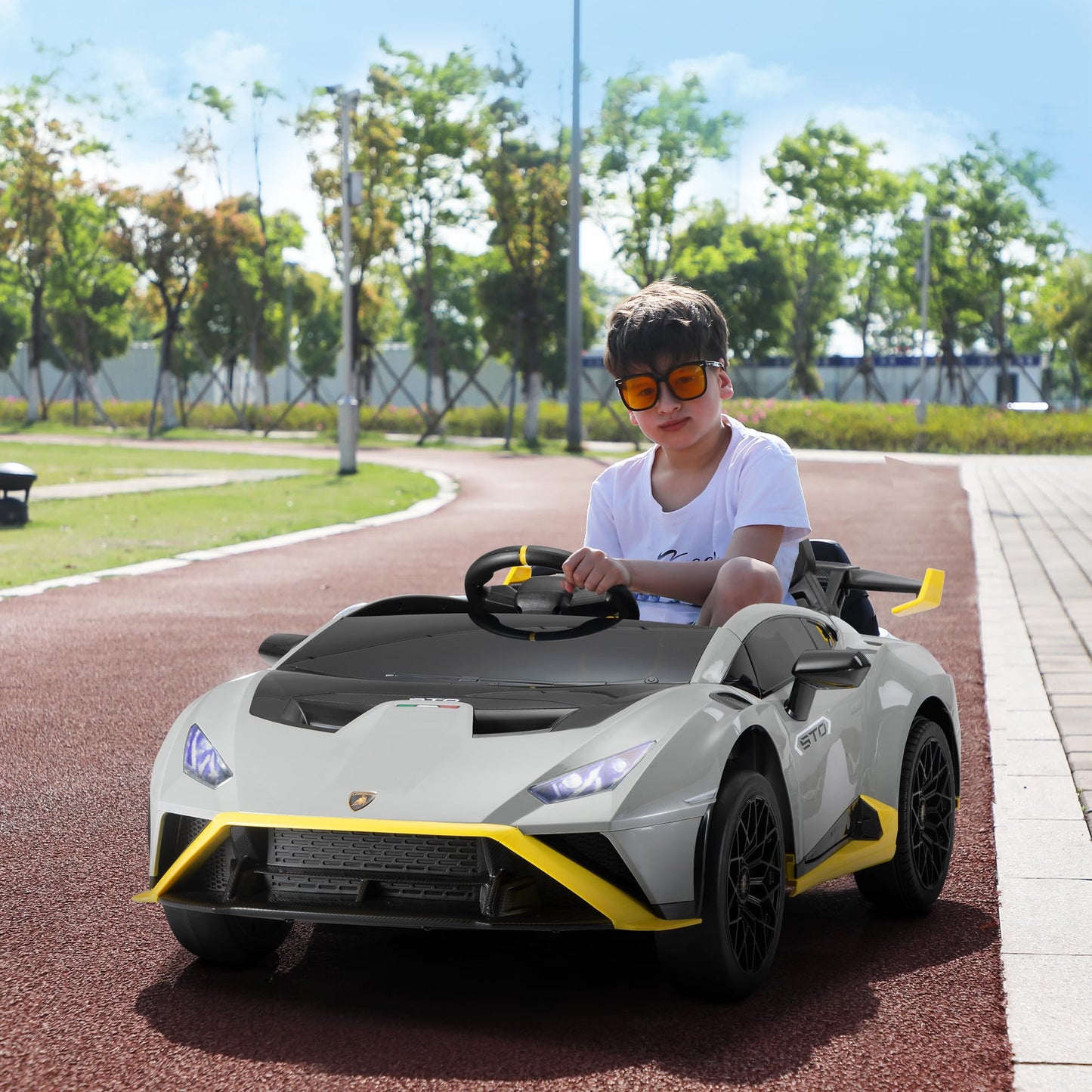 TOBBI Kids Ride on 24V Licensed Lamborghini STO Electric Car for Kids 3-6 Battery Powered Ride on Toys Lambo Sports Car with Remote Control Motorized Drift Vehicle High Speed 10km/h, Gray