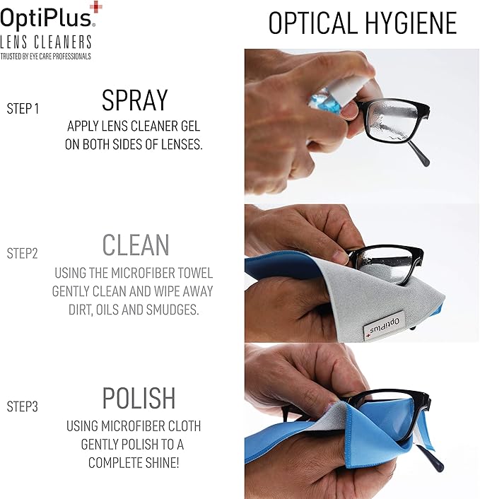 OptiPlus Anti-Reflective Gel Lens Cleaner and Dual-Purpose Microfiber Cloth | Streak-Free Glasses Cleaner