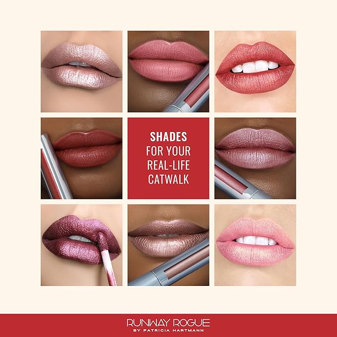 Runway Rogue Pearl Glam Long Wear Shimmer Liquid Lipstick, Metallic Warm Brick-Red Lipstick with Silver and Gold Shimmer, ‘Showtime’