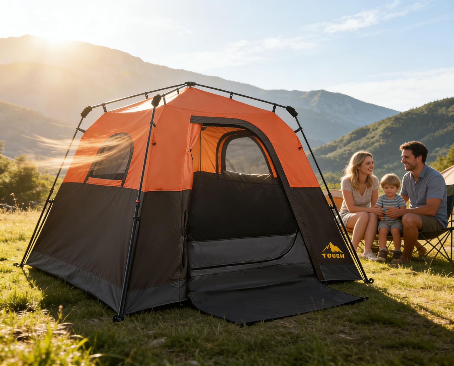 Toogh 3/4 Person Instant Tent for Family Camping, Outdoor Travel and Weekend Camping, Waterproof 8'x8'x67'' with Full Mesh Ceiling, 60 Second Pop Up Setup, Rainfly & Carry Bag Included