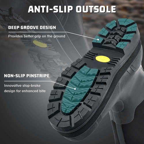Rubber Work Boots with Steel Shank, Men's Waterproof Rain Boots Anti-slip, 5mm Neoprene Insulated Outdoor Hunting Boots, Durable All Season Knee Boots for Farming Construction Gardening Size 6-21