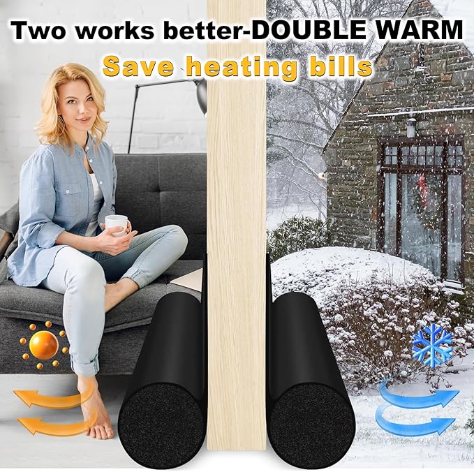 HomeProtect Door Draft Stopper 2 Pack Adjustable, Door Sweep for Bottom of Door, Weather Stripping Door Seal Interior & Exterior, Block Cold Air, Sound Light Dust, Easy to Install,30” Black