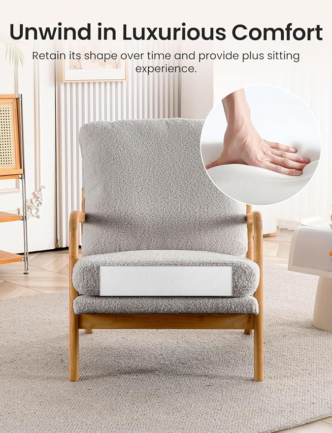 Mid Century Modern Accent Chairs for Living Room, 23” Wide Comfy Chair for Bedroom, Small Cozy Sherpa Reading Chairs for Adults, 108° Lounge Arm Chair Indoor with Detachable Cover, 5.5" Foam Cushion
