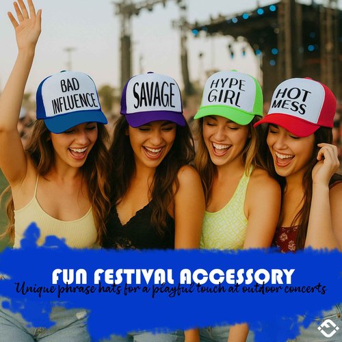 Funky Junque Neon Trucker Hat for Women Foam Mesh Snapback Fun Party Hat for Spring Break Girls Trip - Pack of 8 Savage
