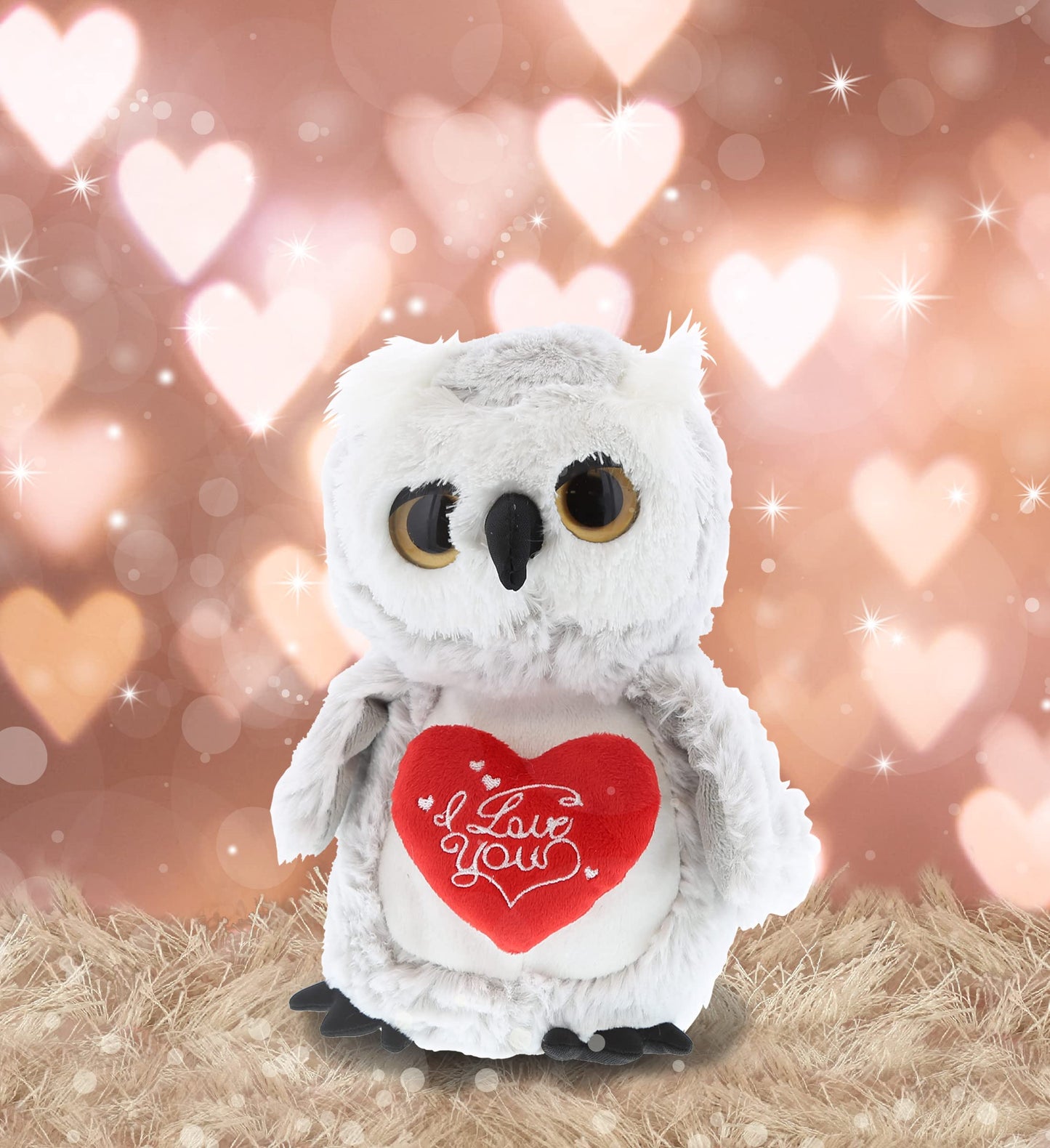 DolliBu I Love You Valentine Plush Big Eye Owl Bird - Cute Stuffed Animal with Red Heart and Name Personalization Gift for Valentines Day, Birthday, Anniversary, Romantic Date - 9 Inches