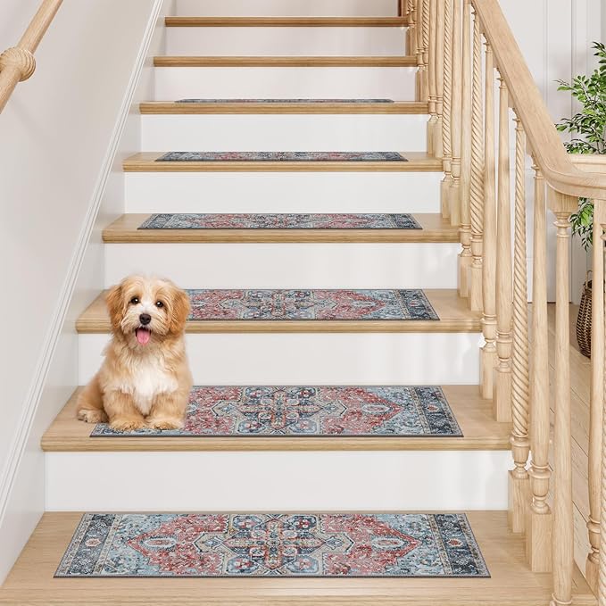 OJIA Non-Slip Stair Treads for Wooden Steps 30"x8" Indoor Stair Runner 15PCS Residue-Free Rubber Backed Carpet Stair Treads Staircase Step Treads Soft Stair Rugs Mats for Kids and Dogs