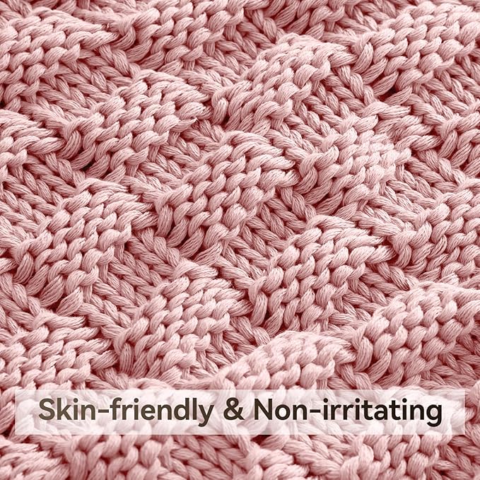 Knitted Weighted Blanket for Adult, No Beads Heavy Blanket 60” x 80'' 10lbs, Breathable Chunky Knit Blanket, Cooling Weighted Blanket for Hot Sleepers, Christmas Home Decor (HoneyPink)