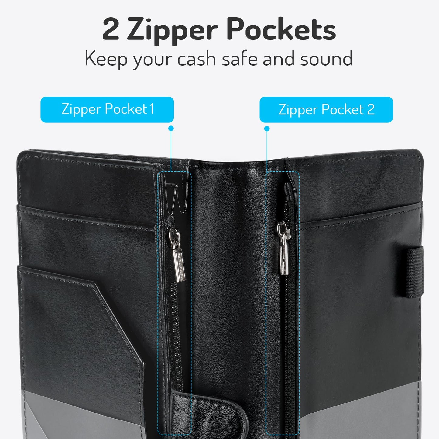Forvencer Server Book High Volume, Expandable Waitress Book with 2 Zipper & Magnetic Pocket,5"×9", Server Books for Waitresses, Waitress Accessories, Fits Restaurant Check, Waitress Apron (Black)