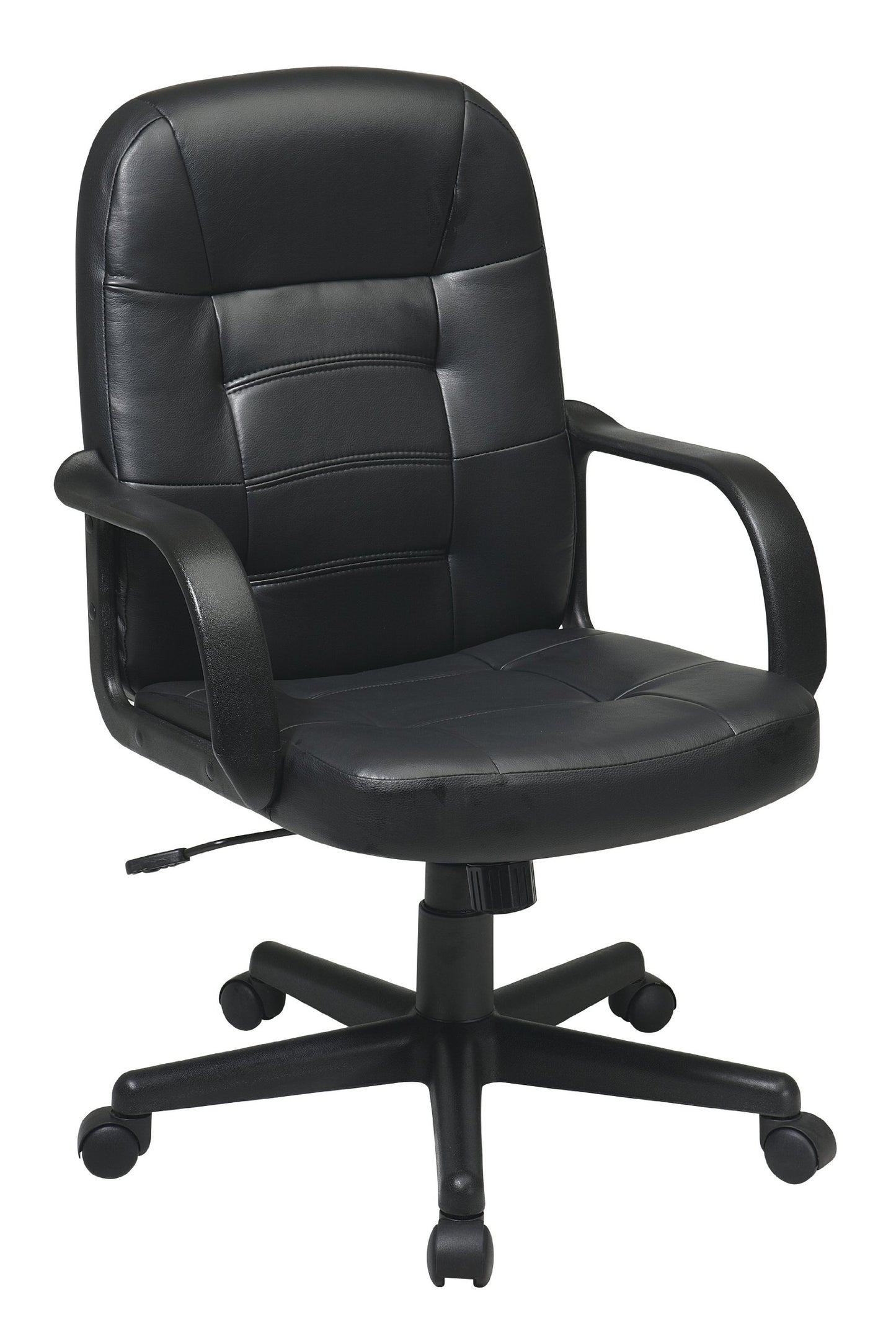 Office Star EC Series Executive Bonded Leather Adjustable Office Chair with Built-in Lumbar Support and Tilt Control, Black