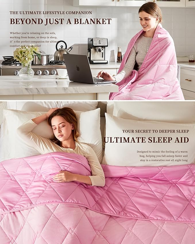 L'AGRATY Queen/King Size Weighted Blanket for Adults 20lbs, 80"x87" — Cooling Breathable Heavy Blanket with Glass Beads for Sleeping Perfect Hot Sleepers & Couples Machine Washable All-Season Pink