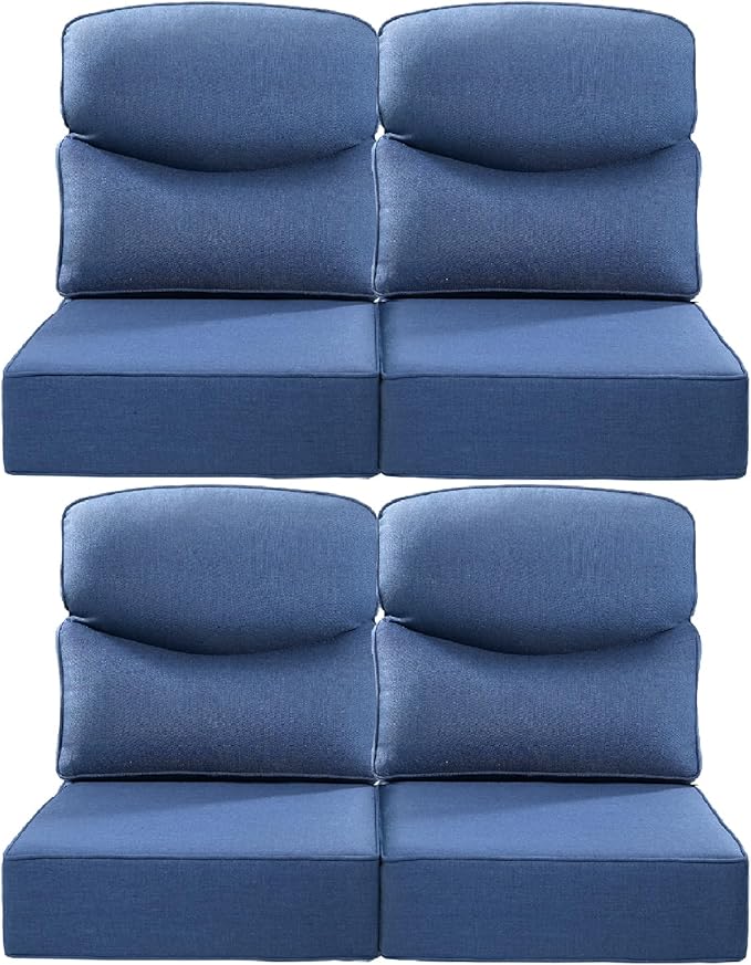ACTREST Luxury 22x24/22x25 6-Inch Smile Patio Dining Chair Cushions Set of 4 - Heavy Duty Water Slashproof Outdoor Seat Cushion for Outside Furniture Swivel Chairs Loveseat L-Shape Sofa - Navy Blue