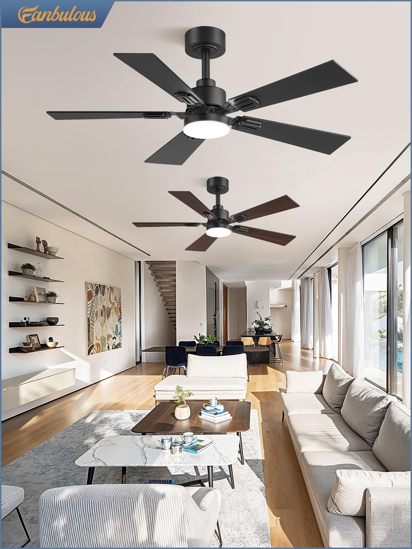 Fanbulous 2 Pack of 42 Ceiling Fans with Lights and Remote, Modern Low Profile Ceiling Fans with Dimmable 3CCT Quiet DC Motor, Reversible Celing Fan with 6-Speeds Timer for Bedroom(Black)