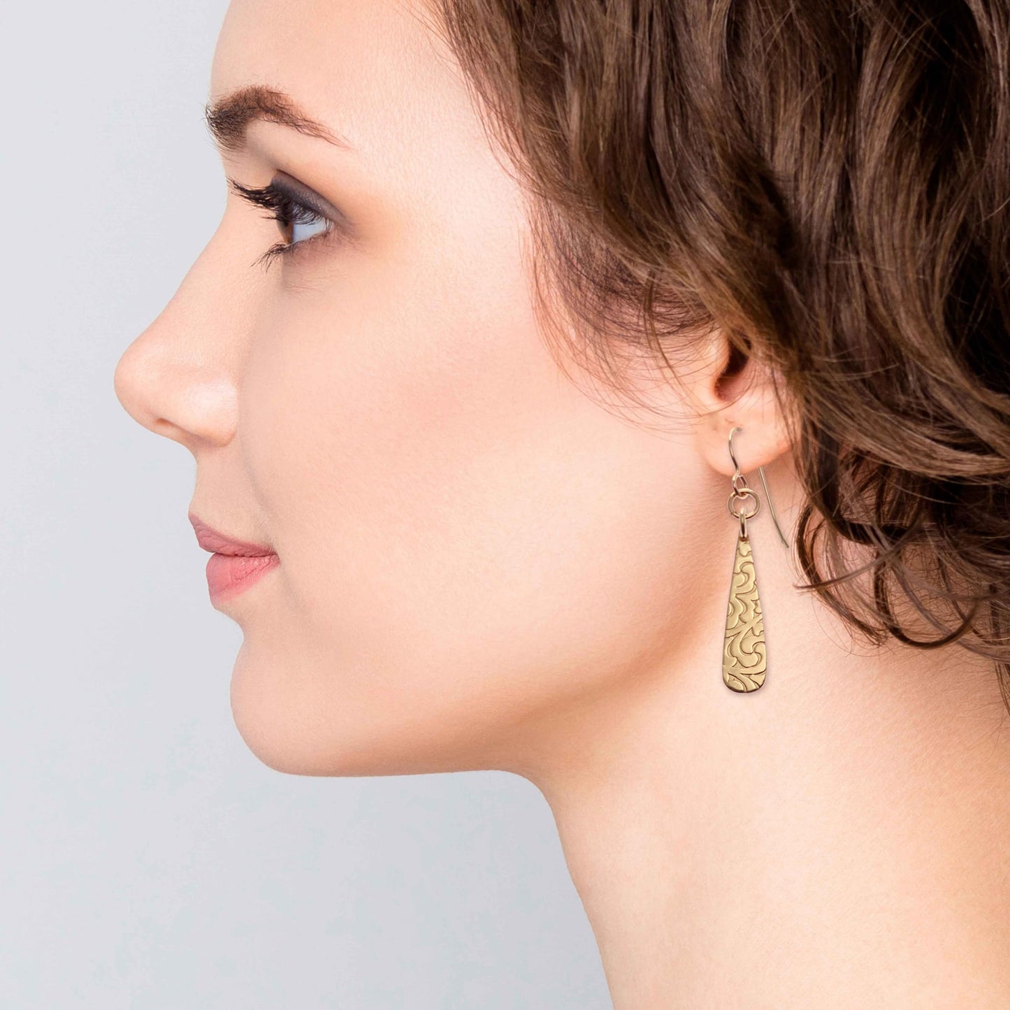 Damask Embossed Bronze Mini Teardrop Earrings