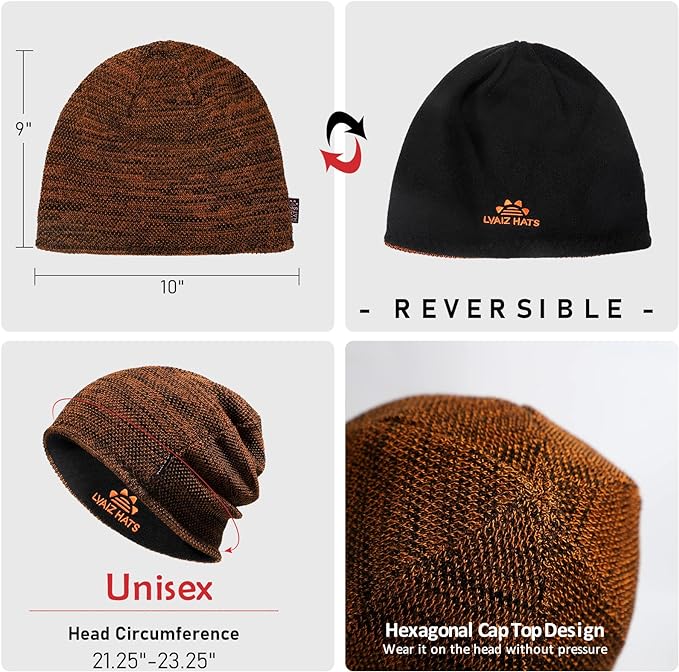 Lvaiz Mens Winter Beanie Hat Warm Fleece Lined Skull Cap for Men Reversible Women Windproof Watch Hat Knit Warm Unisex Beanie