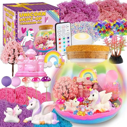 7july Unicorn Terrarium Crafts Kit for Kids-LED Night Light Up & Remote Unicorn Birthday Gifts Toys for Girls Ages5 6 7 8 ...