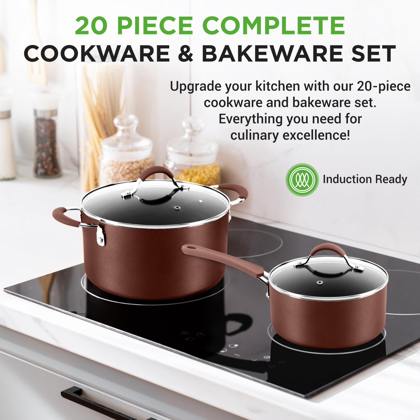 Kitchenware Pots & Pans Set – High-qualified Basic Kitchen Cookware Set, Non-Stick (20-Piece Set)