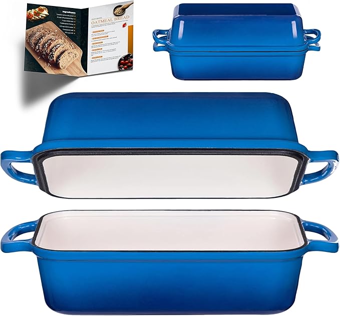 11x5 Inch Cast Iron Loaf Pan with Lid, Large Loaf Pans for Sourdough Bread Baking, Even Heat Distribution Dutch Oven Bread Loaf Pan for Homemade Bread, Meatloaf (5.8Qt, Marseille)