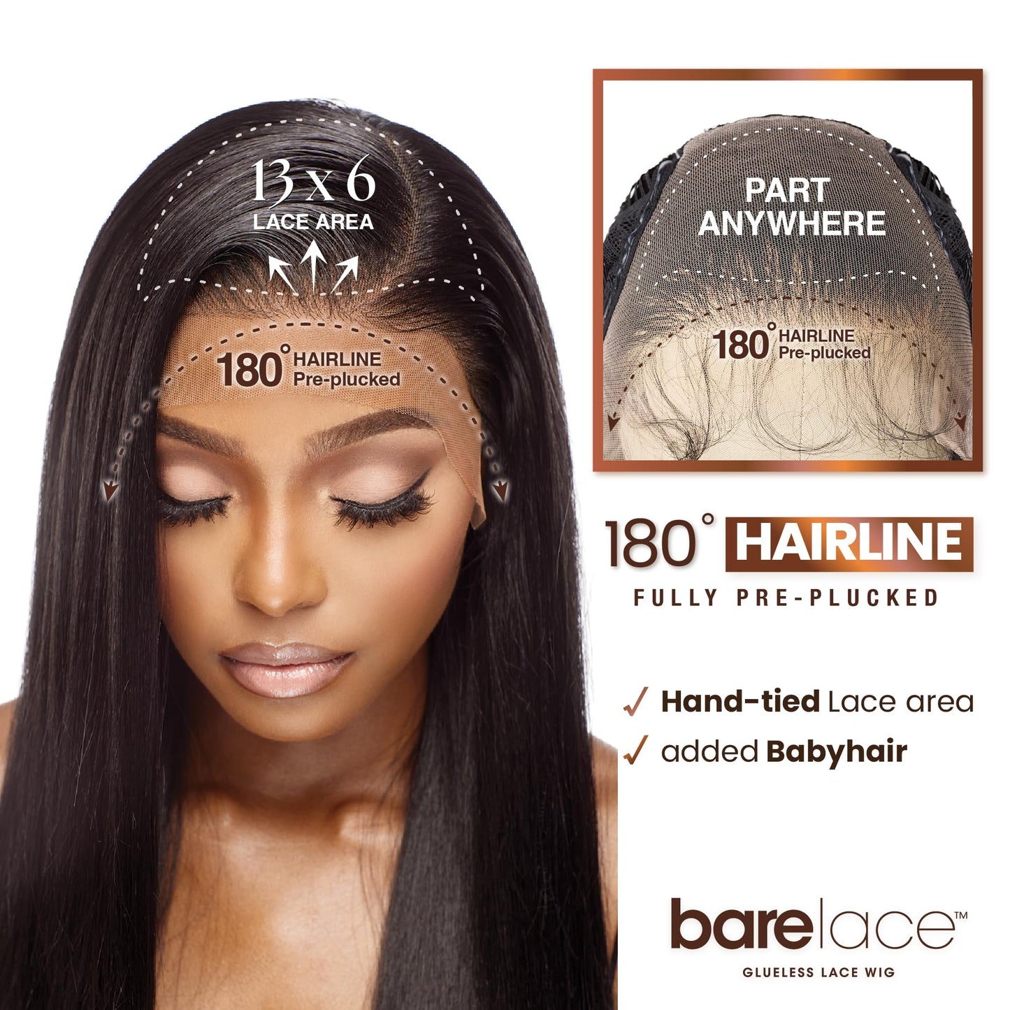 Sensationnel Bare Lace 13X6 Wigs - Unit 5 Lacefrontal Glueless Synthetic 180 Degree Preplucked Hairline (2 DARKBROWN)