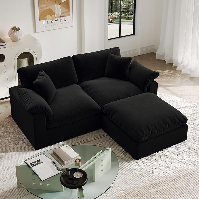 Intuition Decor Cloud Modular Sectional Sofa,2 Seat Down Filled Sofa 78.6" Minimalist Sofa,Cover Washable and Replaceable Couches for Living Room,Sectional Sofa Deep Seat Black