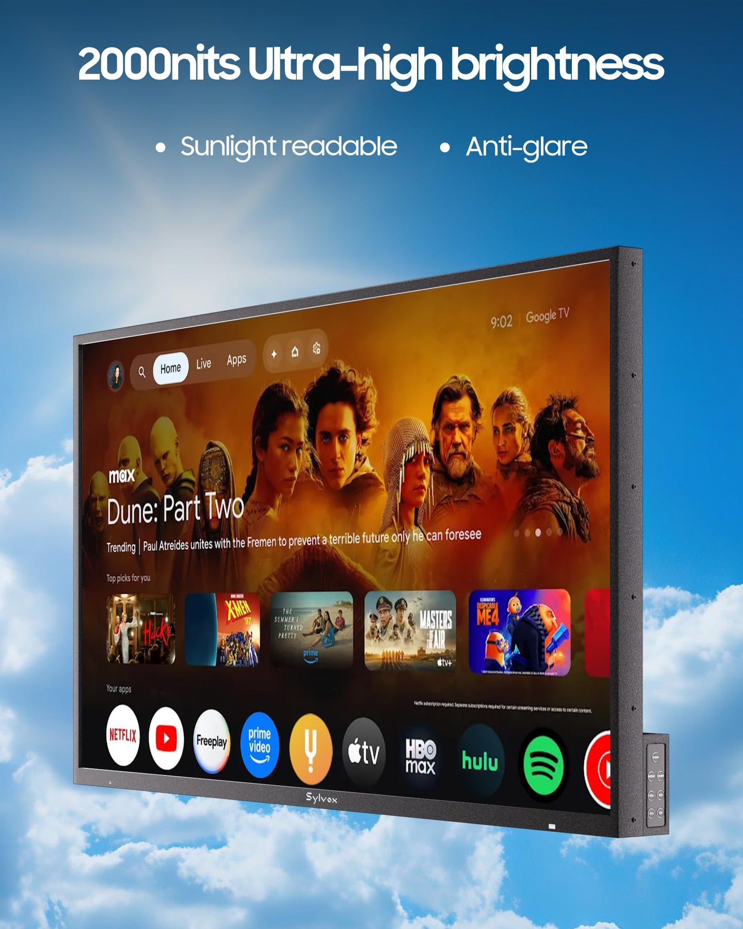 SYLVOX Outdoor TV, 75 inch 2000 Nit High Brightness Smart TVs, 4K Sunlight Readable Display, IP56 Waterproof, Smart TV for Outdoor Households or Commercial Places (Pool Pro 3.0)
