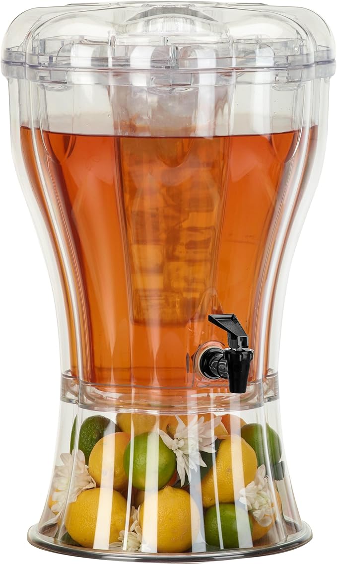 Buddeez Clear Drink 3.5 Gallon Plastic Beverage, Comes with Stand, Spigot, Ice Cone, Large Punch Dispenser for Parties