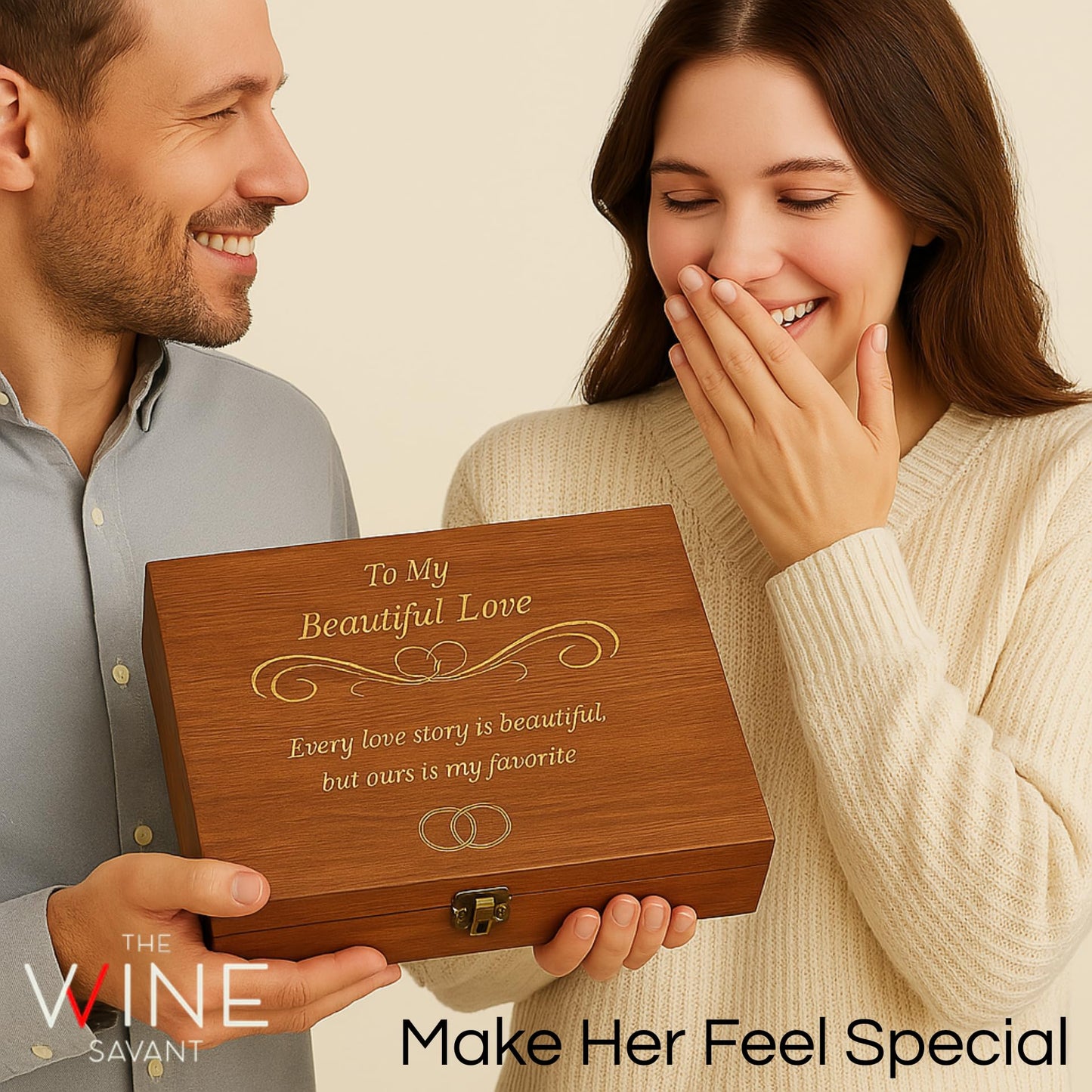 Gift for Anniversary to Wife, Her – Engraved Wooden Set 'To My Love' with Crystal Engraved Heart & 24K Gold Dipped Rose – Romantic Birthday Gifts for Women, Girlfriend, Unique Love Gift Idea