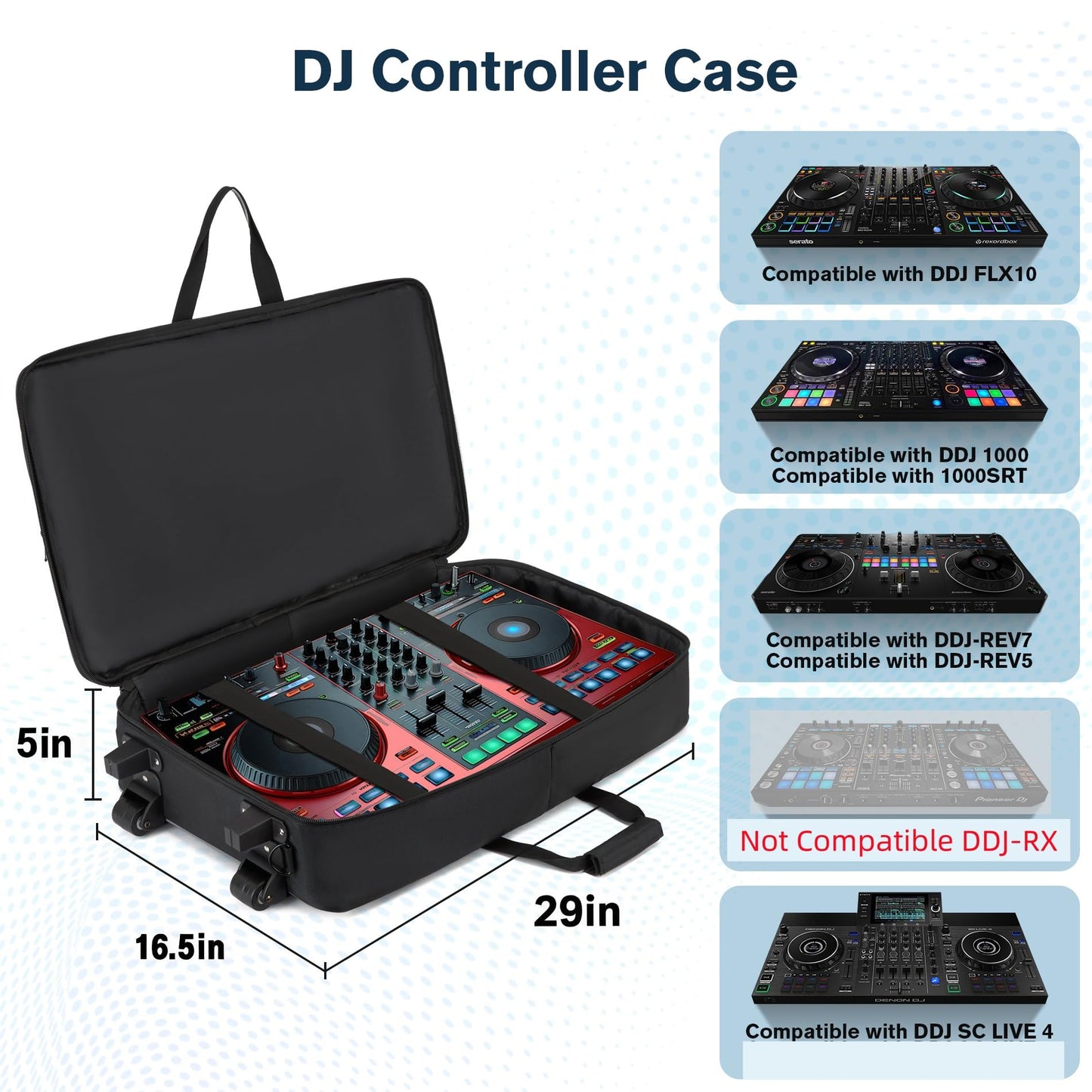 Dj Case With Wheels Compatible With Ddj Flx10/1000/1000Srt/Rev7/Rev5/Sclive 4,Dj Controller Case For Pioneer Dj Equipment,Dj Con