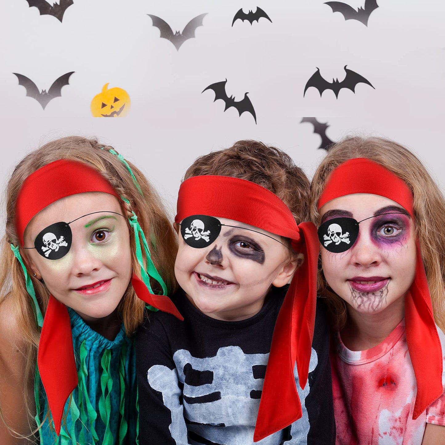 Frienda 6 Pcs Pirate Party Favor Supplies Include 3 Tie Headband Pirate Head Bandana 3 Eye Patches Halloween(Red)