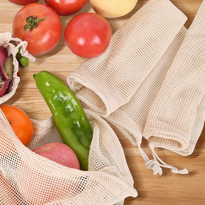 Reusable Bags Produce Bags Reusable Washable - Vegetable Bags, Grocery Bags, Cotton Mesh Bags for Farmers Market, Beach, and Refrigerator Storage Vegetables (7)
