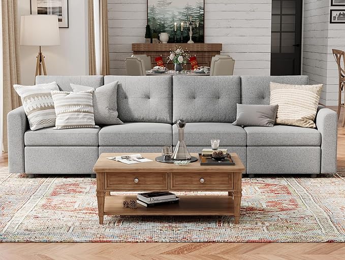 LINSY HOME Modular Sectional Sofa Oversized, Removable Cover Living Room Couches with Storage Deep Seat & Ottoman Chaise L/U Shaped Sofa Modern Couch (Grey, 4 Seats)