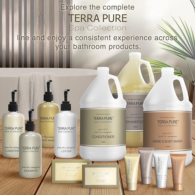 Terra Pure Spa Collection 1 Liter Hand Wash Refill Bag For Soap Dispensers | Bulk Toiletries for Vacation Rentals, and Home Bathroom Showers | Green Tea Lemongrass | Set of 12