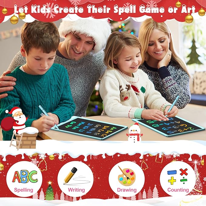 FLUESTON LCD Writing Tablet, Doodle Board Toys Gifts for 3-8 Year Old Girls Boys, 10 Inch Colorful Electronic Board Drawing Pad for Kids, Christmas Gifts for Toddler Educational Learning Travel, Blue