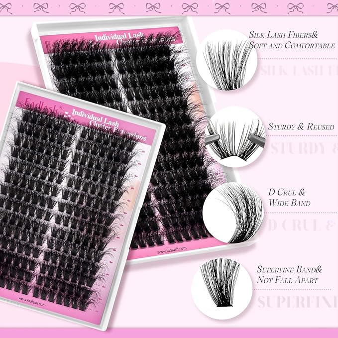 FADLASH Lash Extension Kit Cat Eye Lash Cluster Kit DIY Eyelash Extension Kit with Lash Bond and Seal Lash Tweezers Natural Cluster Eyelash Extensions Kit Individual Lashes (KIT, 100D-07D-12-20mm)