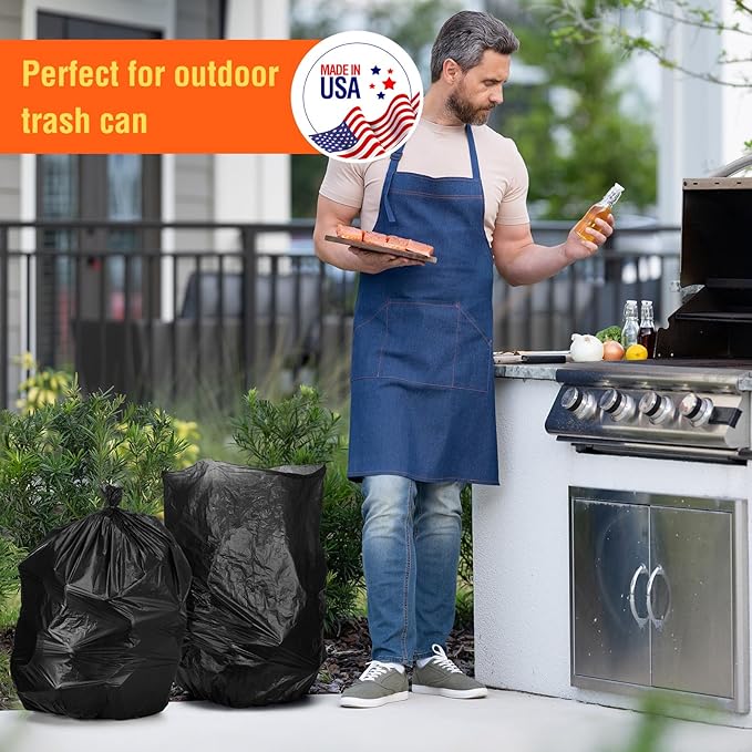 Delxo 30-33 Gallon Trash Bags, 1000 Count – 0.6 Mil Medium Duty Garbage Bags, Durable Plastic Bolsas para basura, Perforated Design– Made in USA for Kitchen, Yard, Office (Black)