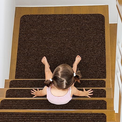 Stair Treads for Wooden Steps, Non-Slip Stair Runner Indoor Outdoor Stair Tread Landing Mats Covers Pads, 31" x 31"Matching Staircase Step Runner for Elders, Kids and Pets (31" X 31", Brown)
