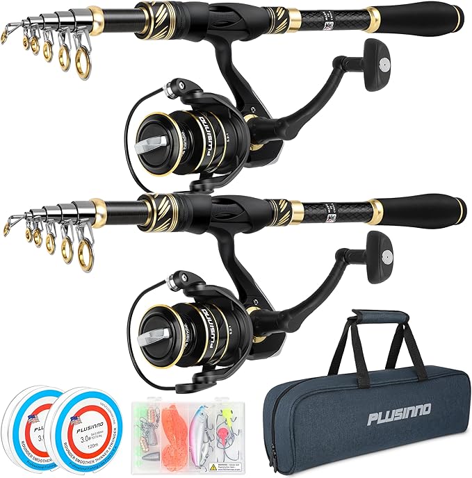 PLUSINNO Fishing Pole, Fishing Rod and Reel Combo,Telescopic Fishing Rod Kit with Spinning Reel, Collapsible Portable Fish...