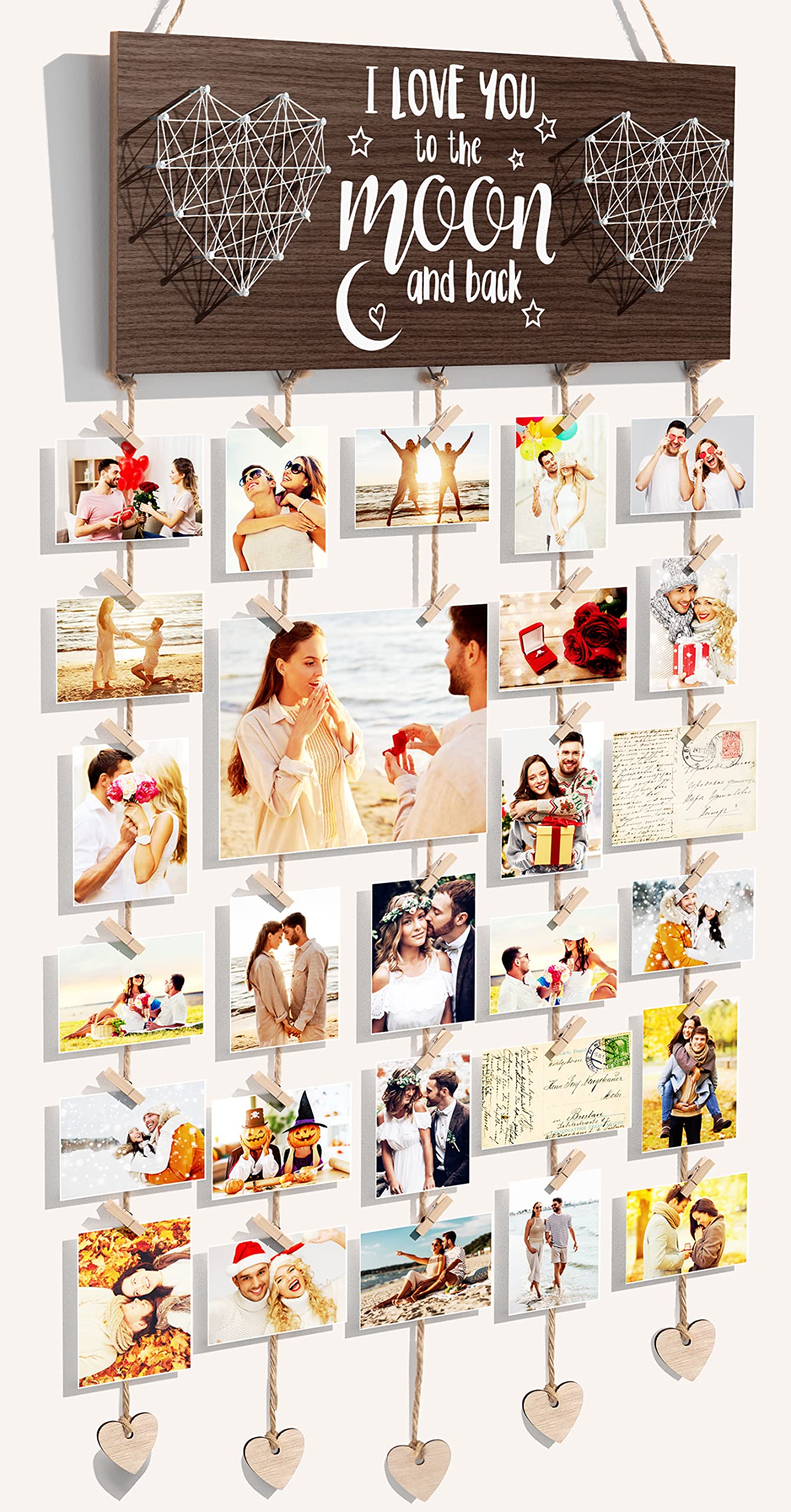 Birthday Gifts for Him Boyfriend Mothers Day Gifts for Her Girlfriend, Romantic Picture Frame Anniversary Wedding Gifts for Couples Wife Husband, I Love You to The Moon & Back Hanging Photo Holder