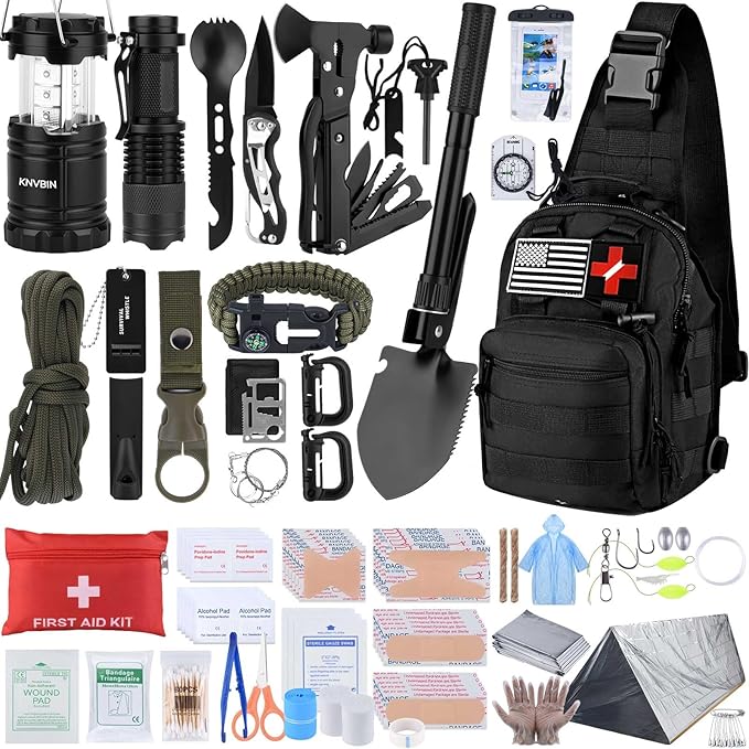 Survival Kit, 250pcs Survival Tools Tactical Gear and Trauma Bag, Survival First Aid Kit with Molle Crossbody Bag & Emerge...