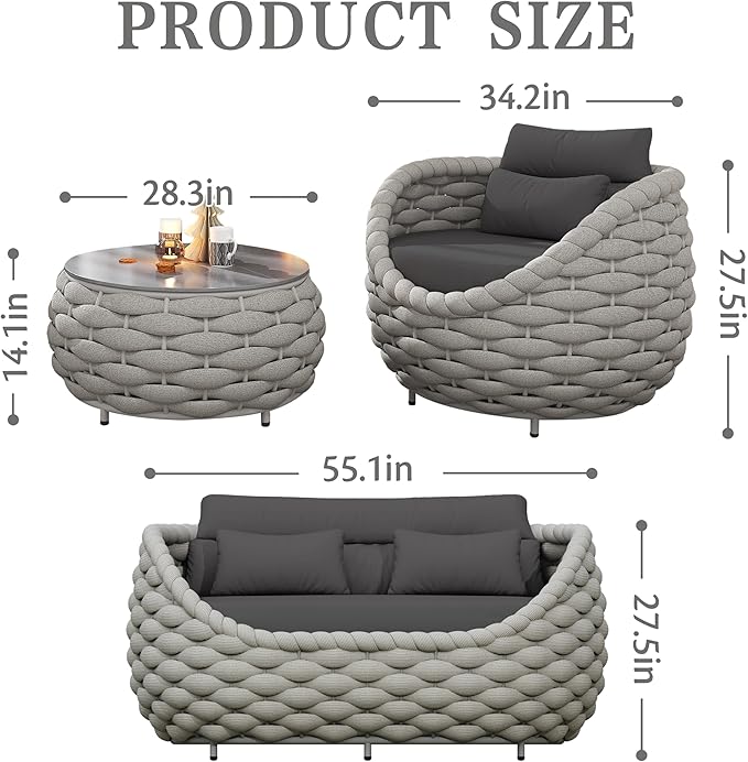 ercimi 4 Pieces Set Aluminum Outdoor&Indoor Sofa, Modern Patio Furniture Set Conversation Set with Soft Cushion and Coffee Table for Balcony Garden (Dark Grey)