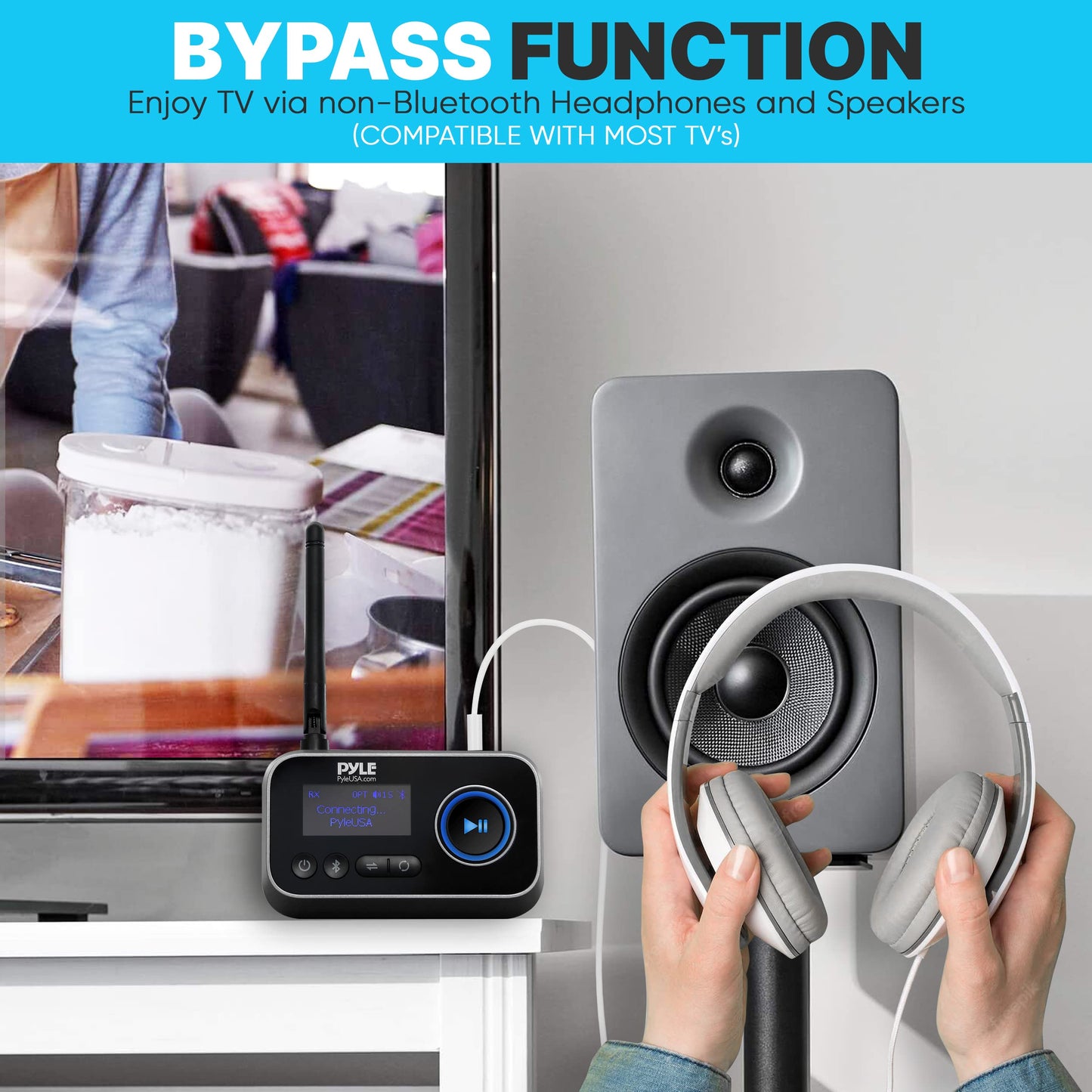 Pyle Wireless Bluetooth Transmitter Receiver - Audio Transmitting Box For Tv Home Stereo, Lcd Display, Optical, And Aux Audio Ja