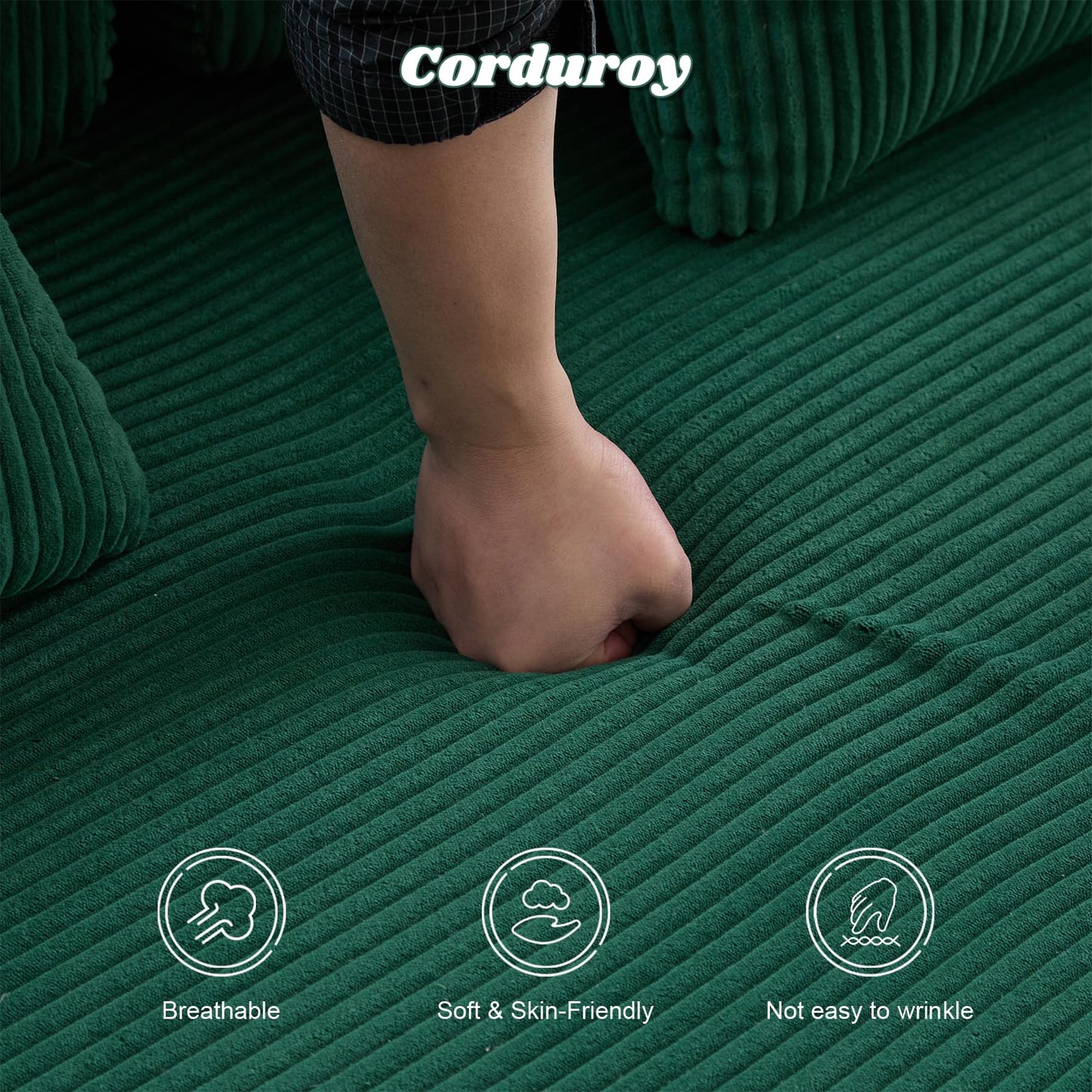 ETCZOYE Folding Sofa Bed, Modular Sectional Cloud Couch, Convertible Sleeper Sofa Bed with Pillow Back Support Armrest for Living Room Bedroom Lounge, No Assembly Required, Corduroy (Dark Green)