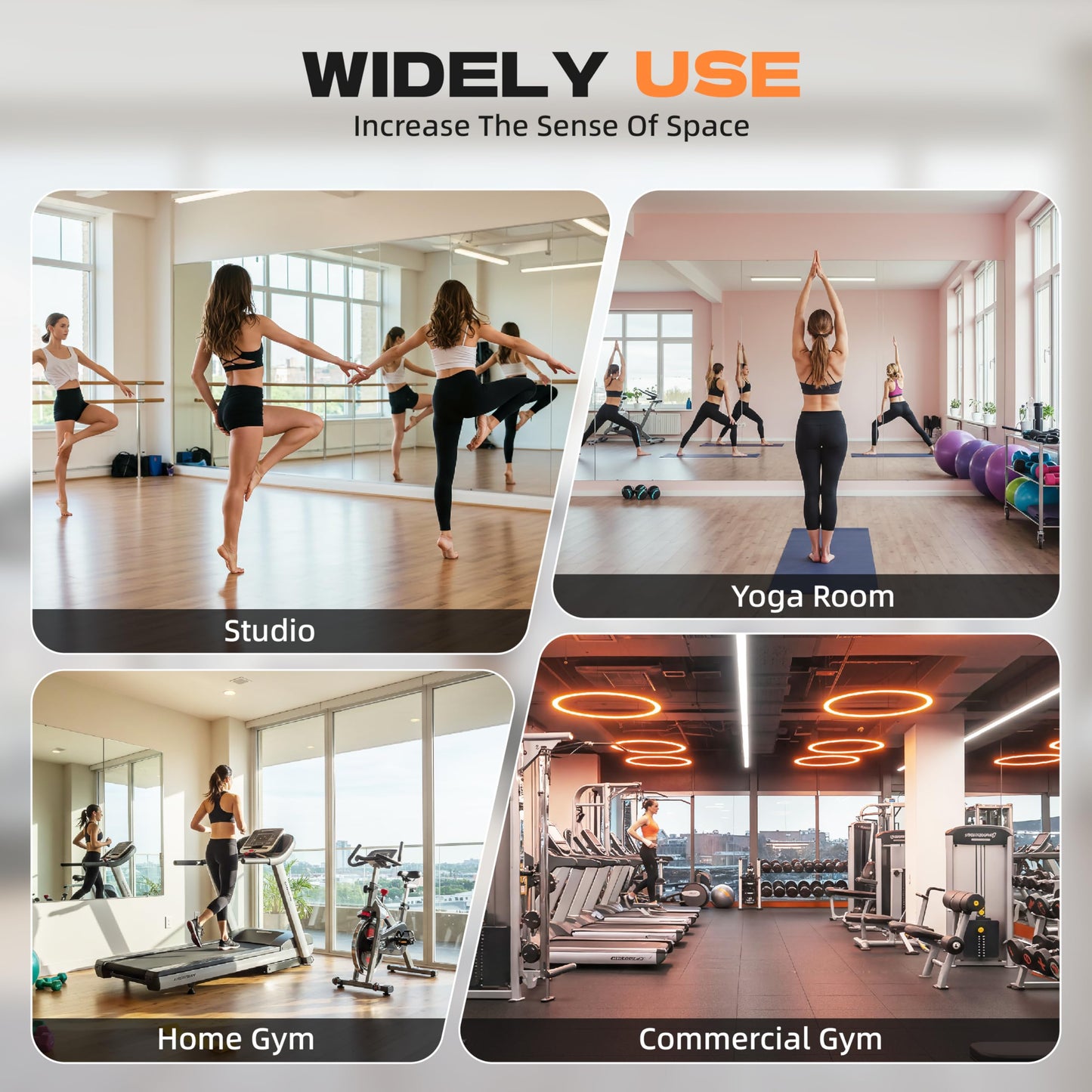 Hasipu 48''x 30'' Home Gym Mirror with Lights Dimmable Anti-Fog Large Full Length Wall Mounted Full Body Mirror for Yoga Dance Fitness Exercise Studio Bedroom Garage, Tempered Glass Workout Mirrors