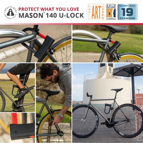 Seatylock Mason Bike U Lock - Patented Heavy Duty Anti Theft Diamond Secure ULock - Ultra Security Bicycle Safety Tool with Keys for City Electric or Mountain Bikes and Scooters (5.5 Inch)