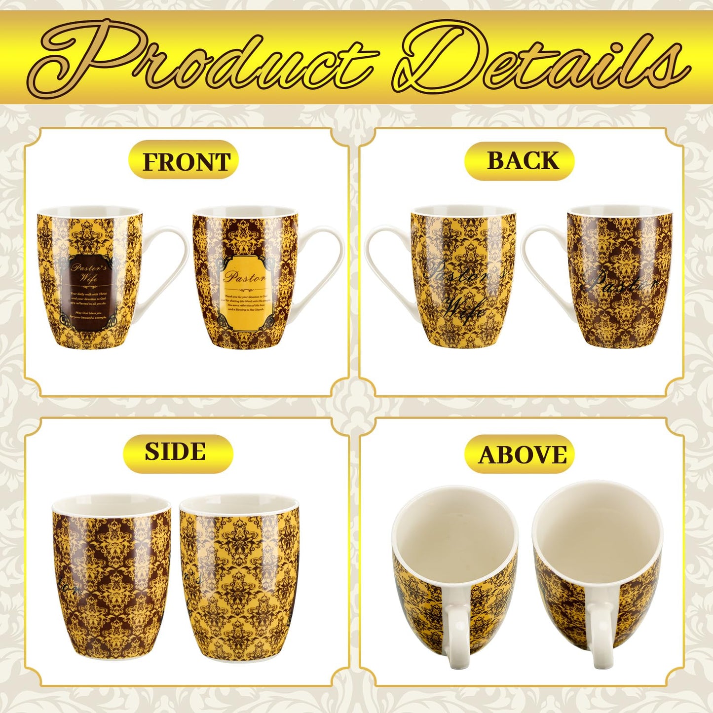 Shellwei 2 Sets Pastor Appreciation Gifts Pastor and Wife Stoneware Coffee Mugs with Gift Box Golden Coffee Spoons Pastor Gifts for Men Women Pastor and Wife Appreciation Gifts for Xmas Christian